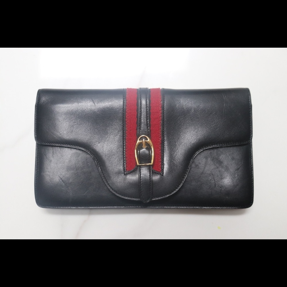 VINTAGE black/red leather Gucci - Picture 1 of 8